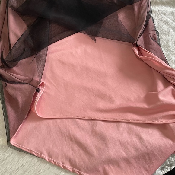 Pink and black one-shoulder asymmetrical formal dress with slit - Picture 8 of 15